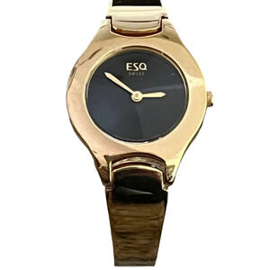 Esq by Movado Gold Plated Swiss Round Gold Black tones Ladies Watch Working